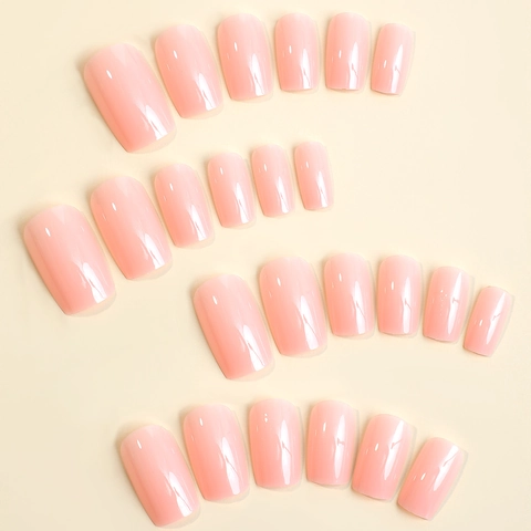 Faux Ongles Press On Rose Nu Brillant Forme Carrée Couverture Complète Et Lime À Ongles Et Colle Gel DIY Manucure
