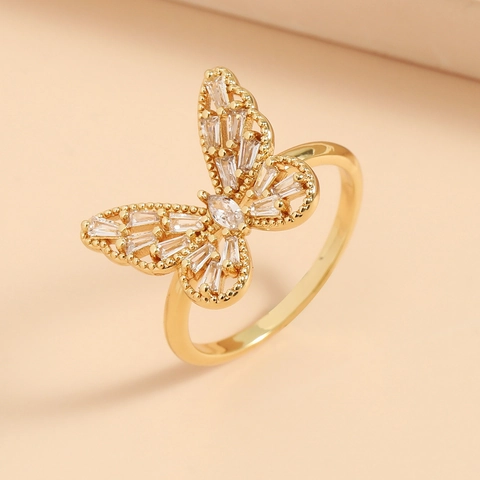 Adjustable Ring Copper Cubic Zirconia Paved Butterfly Star Leaf Evil Eye Frog Fashion Jewelry For Women