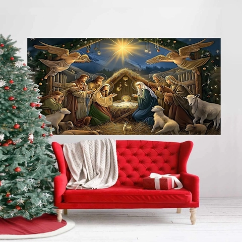 Arazzo Sfondo Natività Natale Poliestere Religioso Decorazione Parete Interno Arredo Festa