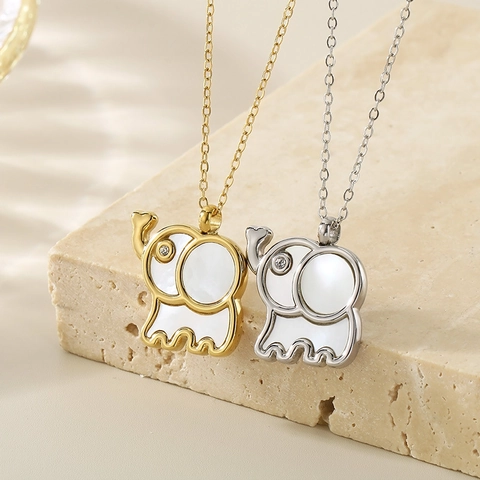 Collana Con Pendente A Elefante Acciaio Inossidabile Intarsio In Madreperla Occhio Di Zirconia Gioielli Di Moda Per Donna