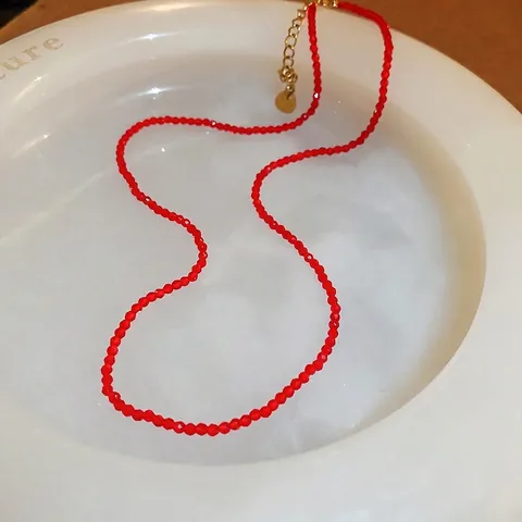 Collana Di Perle In Cristallo Artificiale Rosso Elegante Choker Minimalista Da Donna Catena Per Clavicicola Di Moda Con Chiusura Dorata