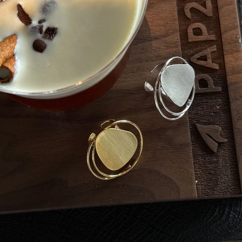Anillos Geométricos De Disco Redondo Para Mujer De Cobre Cepillado Diseño De Nicho Exagerado Joyería De Moda Ajustable