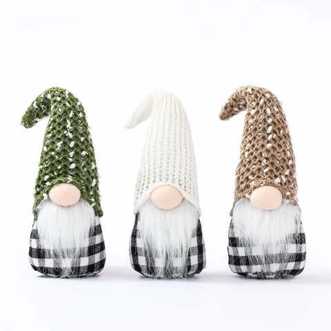 Christmas Gnome Plush Faceless Doll Knitted Hat Long Beard Checkered Body Xmas Desktop Ornament Holiday Decoration