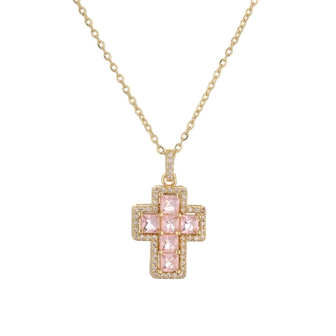 Collar Con Colgante De Cruz Cobre Micro Pave Circonita Colorida Diamantes De Imitación Joyería Moda Mujer
