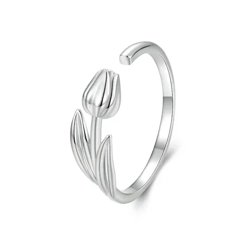 S925 Sterlingsilber Tulpe Offener Ring Für Damen Romantisch Botanisch Floral Verstellbarer Fingerring Weißgold Plattiert Schmuck Geschenk