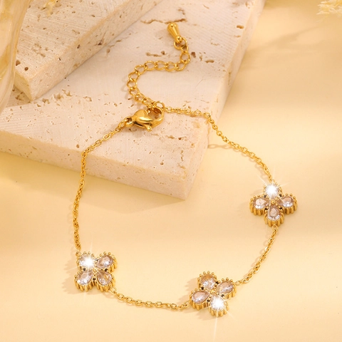 Four Leaf Clover Bracelet Stainless Steel Inlaid Pear Shaped Cubic Zirconia Adjustable Fashion Jewelry Gift Women