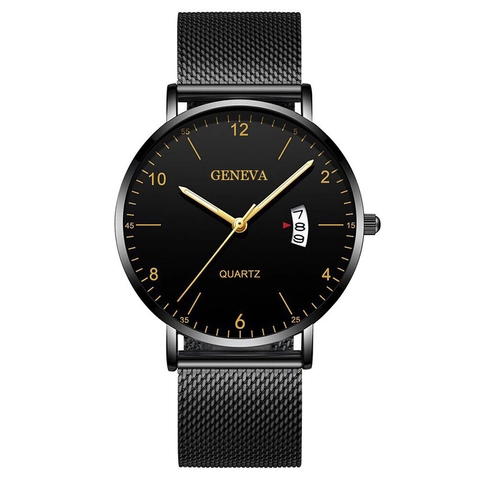Reloj De Cuarzo De Negocios Para Hombre Caja De Aleación Luminoso Pantalla De Fecha Malla Acero Inoxidable Correa Cuero Moda Analógico