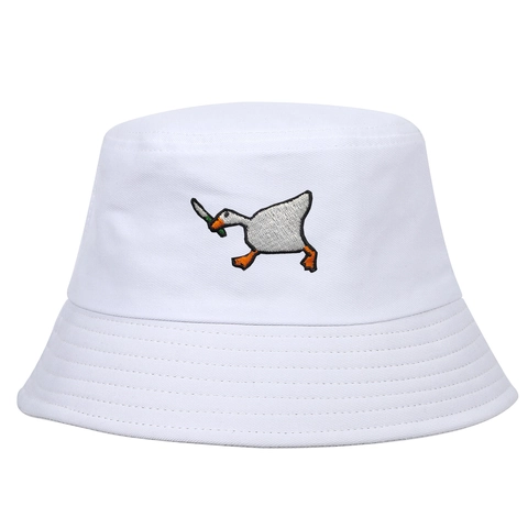 Bob En Sergé De Coton Avec Broderie Oie Drôle Protection Solaire Été À Bord Large Casquette Décontractée De Plein Air