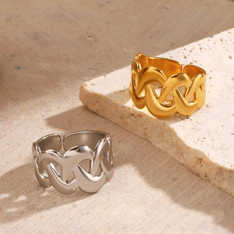 Bague Ouverte En Acier Inoxydable Pour Femmes Anneau De Doigt Géométrique Ajustable Tissé À Lignes Croisées Minimaliste