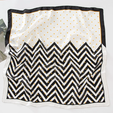 Women Square Scarf Simulation Satin Polka Dot Striped Geometric Headscarf Neck Tie Hair Band Bag Accessory Elegant Fashion