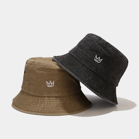Bucket Hat Gewaschene Baumwolle Kronen Stickerei Retro Vintage Outdoor Sonnenschutz Fischerhut Herren Damen