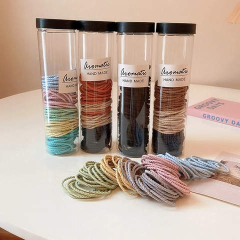 Braided Hair Ties High Elasticity Damage Free Solid Colors Ponytail Holders Elastic Hairbands Cylinder Jar Packaging