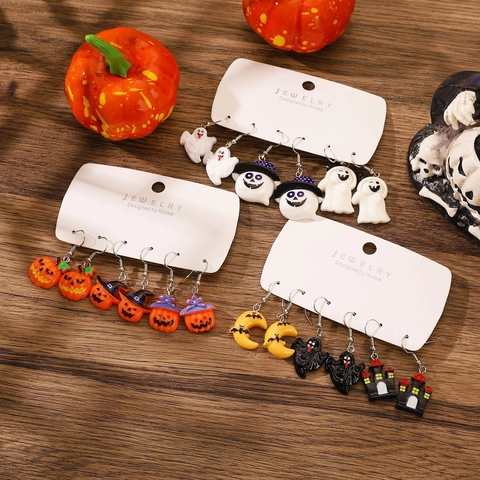 Halloween Kürbis Geist Fledermaus Schloss Ohrring Set Für Damen Harz Legierung Gothic Party Schmuck Sortierte Stile