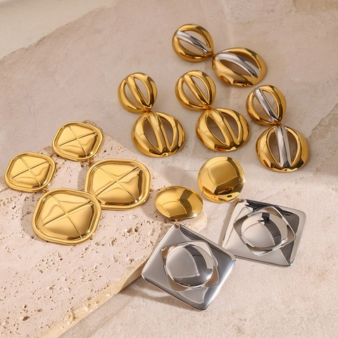 Oversized Stainless Steel Geometric Stud Earrings For Women Two Tone Gold Silver Plated Hypoallergenic Fashion Jewelry