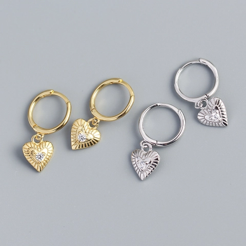 S925 Sterling Silver Heart Shaped Rhinestone Hoop Earrings For Women Fashion Jewelry Platinum Golden Heart Ear Cuffs