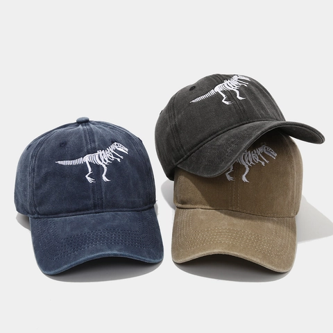 Cappello Da Baseball Con Ricamo Scheletro Di Dinosauro Cotone Lavato Regolabile Retro Dad Hat