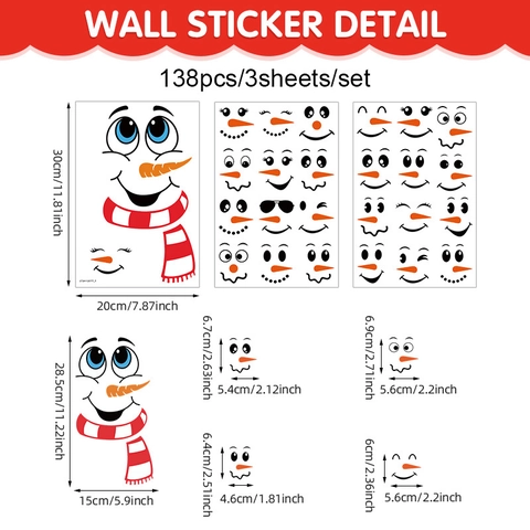 Christmas Snowman Face Stickers DIY Refrigerator Decals PVC Waterproof Reindeer Facial Expression Stickers Holiday Party Decoration Window Wall Decals
