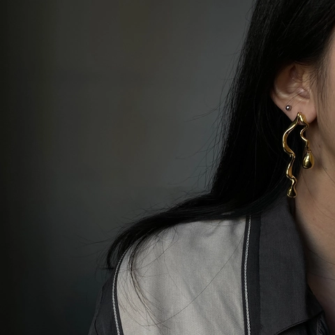 Pendientes Colgantes Onda Retorcida Irregular Metal Líquido Con Poste De Plata Esterlina 925 Joyería Geométrica Moderna Para Mujer