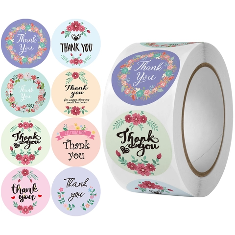 Ronde Florale Thank You Stickers Rol Zelfklevende Etiketten Voor Bruiloft Cadeauverpakking Envelop Sluiting Decor