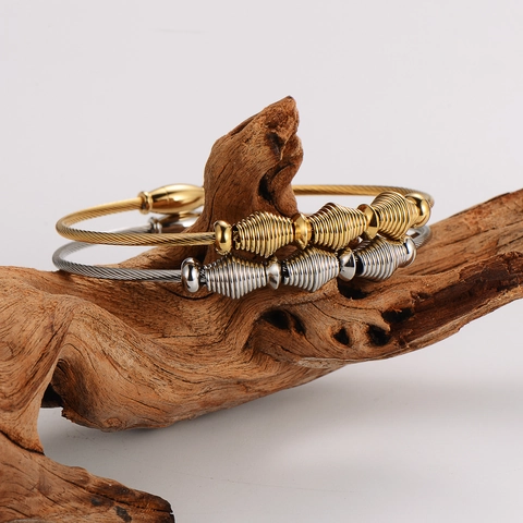 Brazalete Minimalista De Hilo Trenzado De Acero Inoxidable 304 Cierre Magnético Cuentas En Espiral Joyería De Moda Mujer