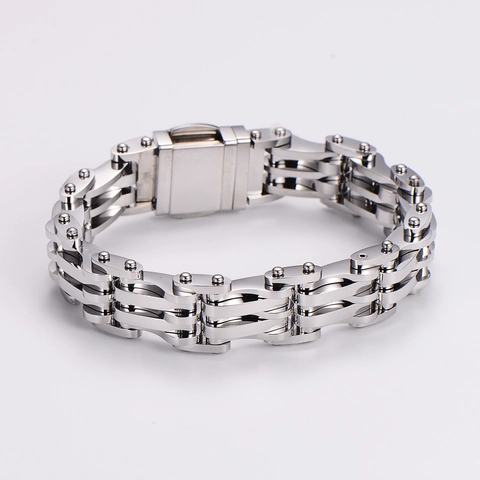 Bracciale Catena Da Moto Uomo Stile Industriale Pesante Acciaio Inossidabile 316L Hip Hop Punk Gioielli Lucidati Colore Argento