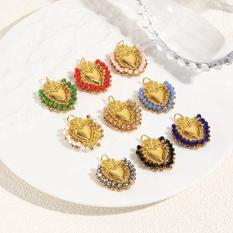 Herzanhänger Gold Vergoldetes Kupfer Mit Bunten Facettierten Glasperlen Gewebter Vintage Luxusstil Für Damen Schmuck