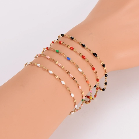 Cavigliera In Acciaio Inossidabile Placcato Oro 18K Bohemien Con Perle In Smalto Colorato Catena Regolabile Per Donna