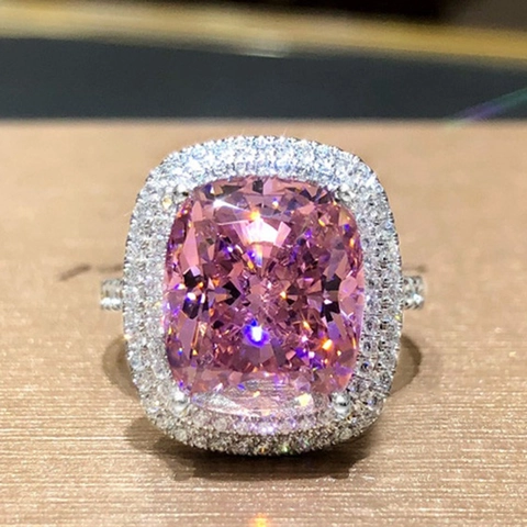 Elegant Cushion Cut Halo Ring Copper Cubic Zirconia Double Row Micro Set Wedding Engagement Jewelry For Women