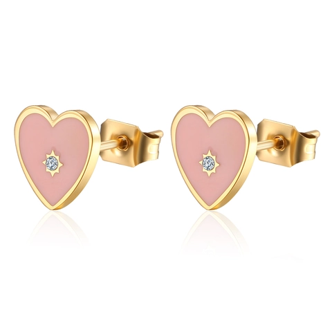 Rosa Herz Edelstahl Ohrstecker Für Damen Girly Minimalistisch Emaille Herzform Strass Eingelegt Gold Silber Galvanisiert Schmuck Geschenk