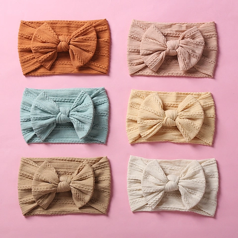 Cable Knit Baby Headbands For Girls Nylon Bow Hair Bands Soft Elastic Turban Infant Toddler Newborn Hair Accessories Photography Props