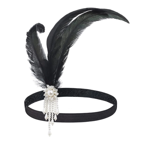 Vintage Feder Stirnband Mit Pailletten Elastischem Band Kristall Quaste Retro Gatsby Flapper Kostüm Zubehör Für Damen