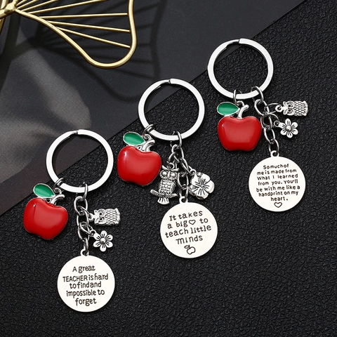 Portachiavi Insegnante in Acciaio Inossidabile Con Ciondolo Mela Rossa Gufo Fiore Regalo di Compleanno Commemorativo