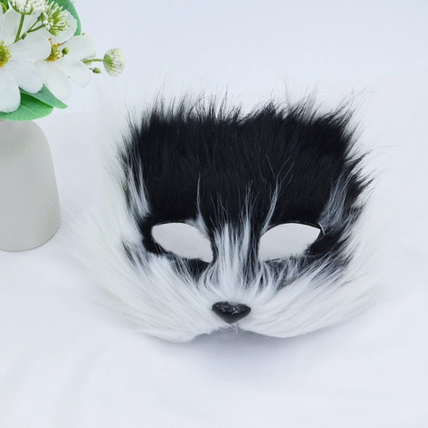 Kunstpelz Tier Maske Halloween Cosplay Masquerade Party Halbgesicht Katze Fuchs Wolf Plüsch Kunststoff Realistisch Für Damen