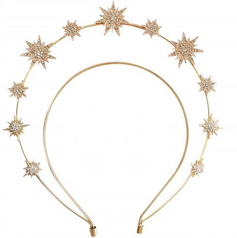 Baroque Star Halo Crown Headband Double Layer Gold Silver Rhinestone Celestial Headpiece For Wedding Bridal Party Women Hair Accessories