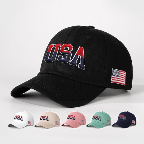 Gorra De Béisbol USA Bordado 3D Parche Bandera Americana Ajustable Algodón Sarga Retro Sombrero De Sol Deporte