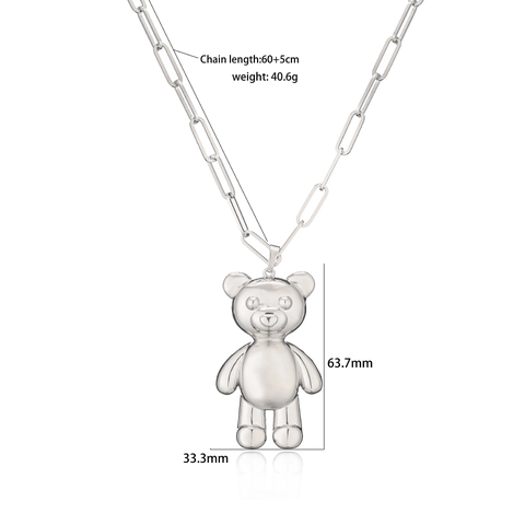 Collar con Colgante de Oso 3D para Mujer de Cobre Dorado Plateado Cadena de Eslabones Collar Largo Joyería de Moda Regalo