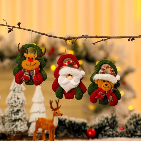 Christmas Tree Hanging Ornaments Plush Felt Santa Snowman Reindeer Bear Doll Pendants Holiday Home Decor Soft Cute