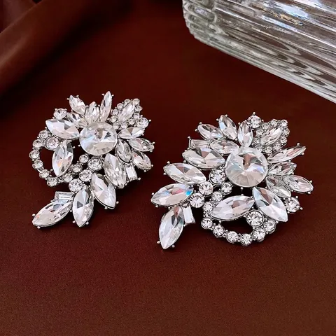 Orecchini Fiori Lega Strass Con Perno In Argento Sterling 925 Gioielli Geometrici Lusso Retrò