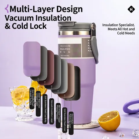 Stainless Steel Vacuum Insulated Tumbler Large Capacity Water Cup With Straw Handle Travel Car Mug Portable