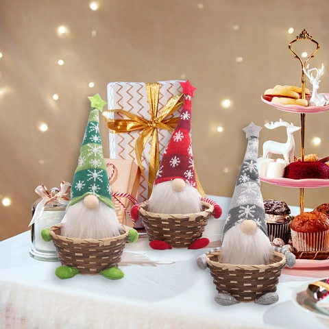 Weihnachtsgnom Süßigkeitenkorb Strickstoff Gesichtsloser Puppe Desktop Ornament Bambus Gewebt Aufbewahrung Festliches Dekor