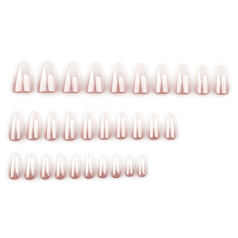 Uñas Postizas Press On Forma De Almendra Degradado Rosa Blanco Perla Artificial Cromo Brillante Para Mujeres