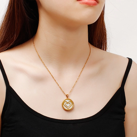 Tree Of Life Heart Pineapple Round Pendant Stainless Steel Shell Inlay Fashion Jewelry For Women