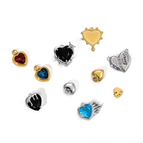 Heart Shape Stainless Steel Pendant Jewelry Making Charms Zircon Crystal Faux Artificial Pearl DIY Necklace Findings Polished