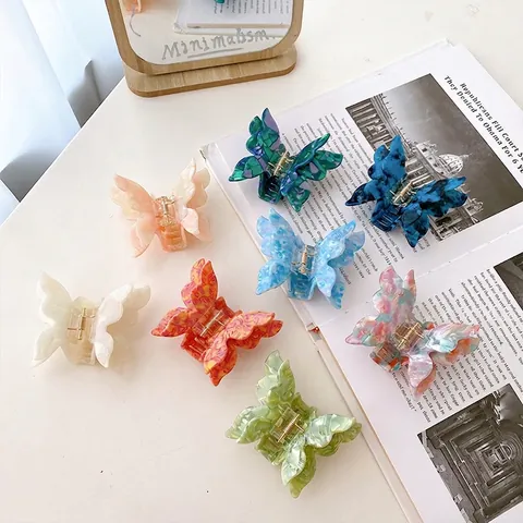 Butterfly Hair Claw Clip Acetate Marble Pattern Double Layer Hair Accessories Stylish Large Jaw Clip For Women Girls