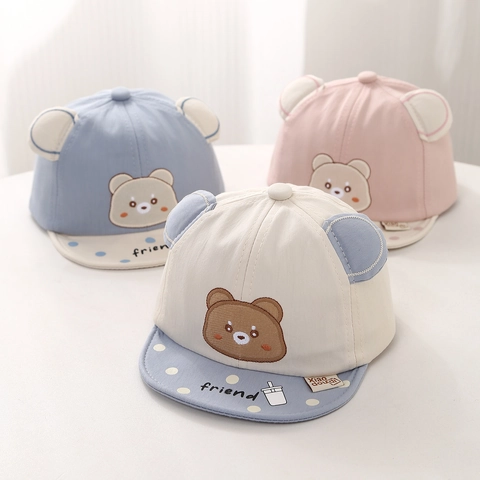 Cappello Da Baseball Neonato Ricamo Orso Carino Orecchie 3D Tesa Morbida Misto Cotone Protezione Solare Traspirante