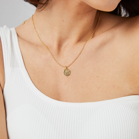 Französisch Romantisch Vintage Rose Blume Münze Anhänger Halskette Kupfer 18K Vergoldet Minimalistisch Schlüsselbein Kette Schmuck Damen