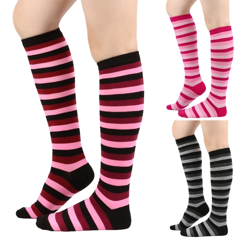 Chaussettes Mi-mollet à Rayures pour Femmes Chaussettes de Performance Tricotées Mi-bas pour Danse Cosplay Costume Colorées