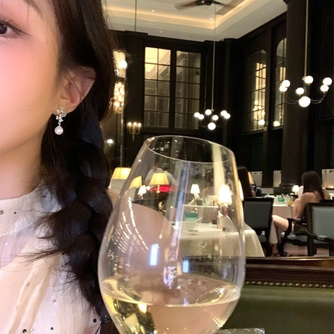 Pendientes Colgantes De Flores Elegantes Aleación Piedra Ojo De Gato Imitación Perla Artificial Circón Con Poste De Plata De Ley 925 Para Mujeres