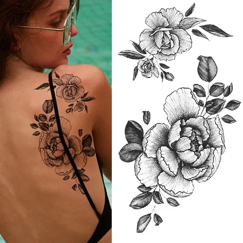 Temporary Tattoo Sticker Water Transfer Body Art Waterproof Flower Rose Animal Sketch Disposable For Party Festival