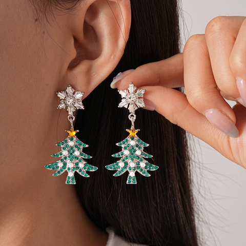 Kerstboom Sneeuwvlok Hangende Oorbellen Met Strass Imitatieparel En 925 Sterling Zilveren Oorsteker Feestelijke Mode